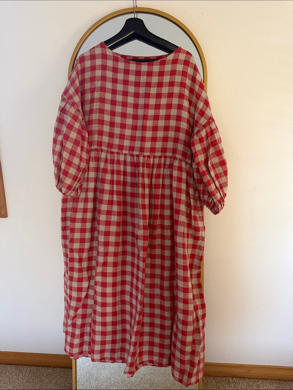 Simply Grey Olivia Red Gingham 100% Linen Maxi Dress S/M